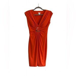 Cache Orange Sheath Dress Small Plunge Neck Sleeveless Cocktail Midi Size 6